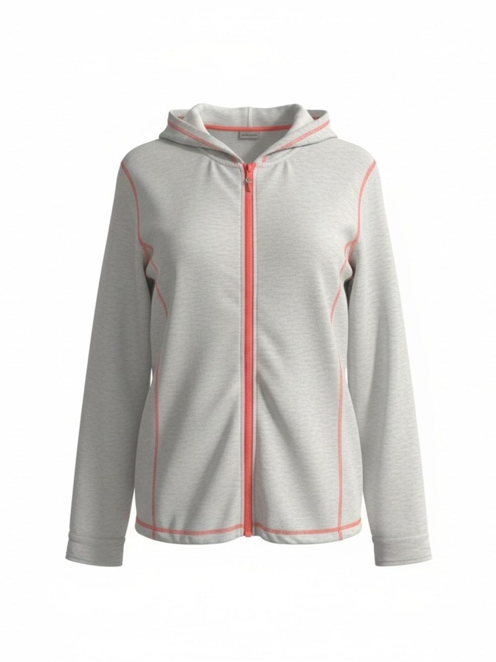 Isaac Mizrahi Light Gray Hooded Zip Jacket with Coral Trim
